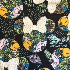 Disney Minnie Mouse Leggings, Floral Lavender & Yellow Pattern, Black Background